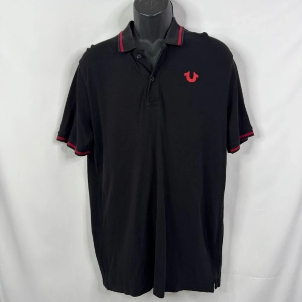 True Religion Men Black Red Logo Short Sleeve Polo Shirt Size XL